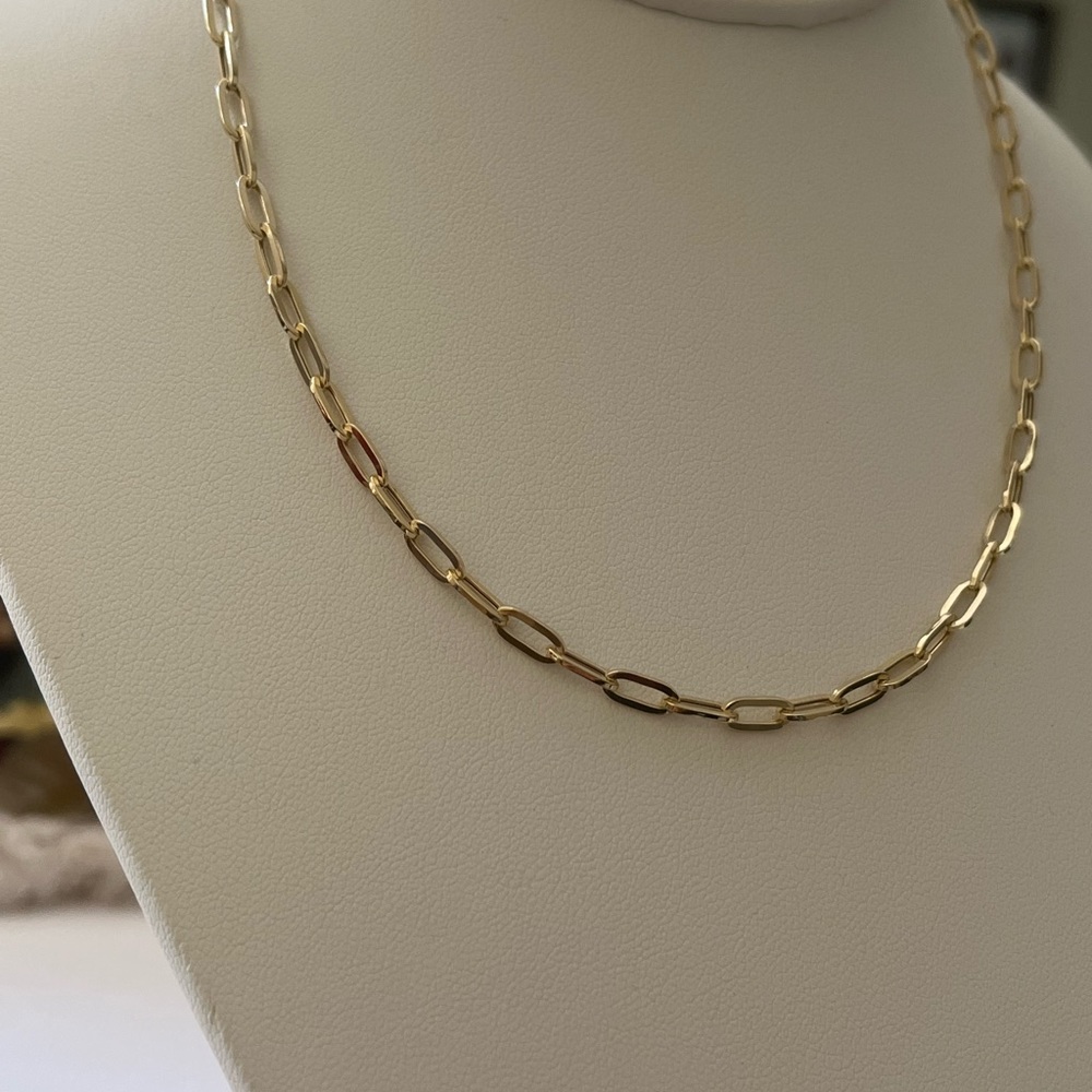 14k solid gold paperclip necklace,